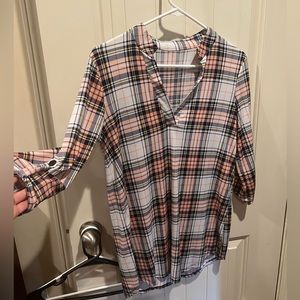 Plaid half-sleeve long shirt